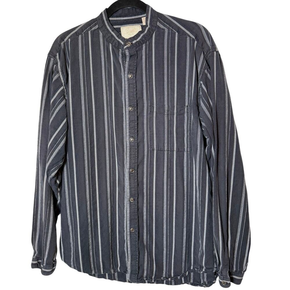Scully Lawman Star Buttons Western Wild West Striped Cotton Button Up Shirt Sz L